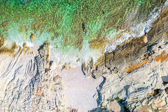 Croatia, Istria, aerial view of coast near Liznjan
