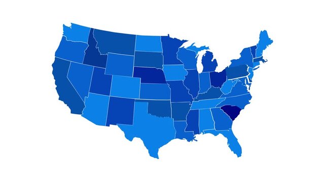 Motion Graphics USA Map Build up from Separate States Shape 4k Animation