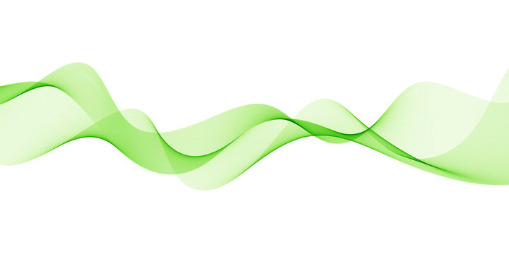 Green abstract wave, green wave melody lines on white background, Transparent horizontal green wave on white.