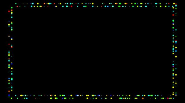 Colorful dots frame animation, light border with glowing gradient color dots, vibrant neon frame loop for creative projects, vibrant running dots edge animation on black background. 4k video