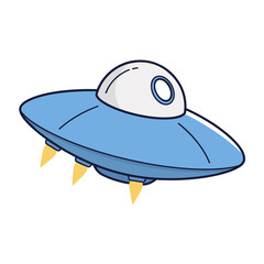 Cartoon UFO flying saucer with exhaust flames © kylo