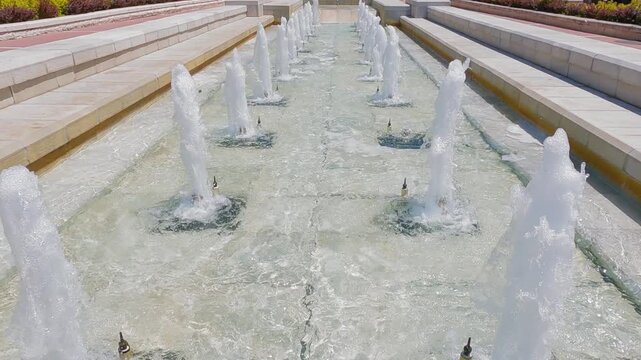 Elegant water fountain in Blagoevgrad, Bulgaria captured in a serene setting