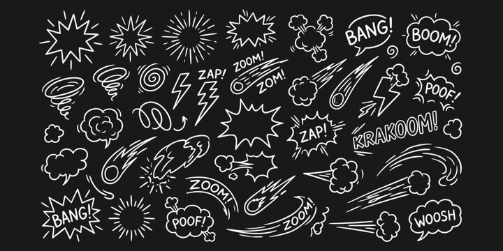 Hand Drawn Comic Book Speech Bubbles and Sound Effects Vector Set