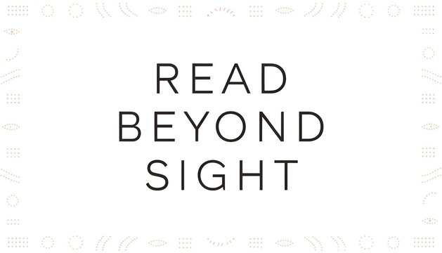 The phrase read beyond sight written in black modern sans serif font on white background with background decorative dotted sight centered plain inspirational understanding
