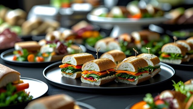 Premium Catering Spread Featuring Fresh Sandwiches and Colorful Vegetables