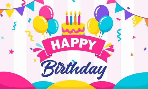 Vibrant Happy Birthday Animated Banner with Colorful Balloons and Birthday Cake