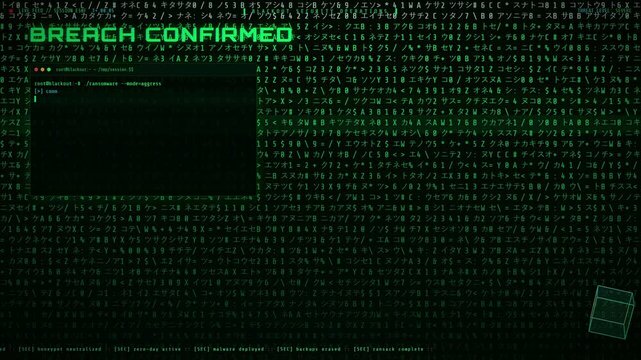 Digital Cyber Attack Animation with Hacking Text and Ransomware Deployment Warning on Green Screen
