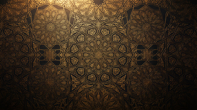 Luxury black and gold islamic floral arabesque geometric pattern