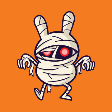 Cute Halloween Mummy Rabbit Cartoon Illustration