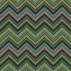 Seamless geometric ethnic spokes knitted pattern. Green color knitwear sample. Vector illustration © prezent