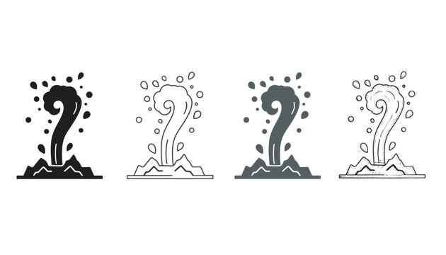 Four stylized geyser eruption icon variants in black outline and sketched styles.