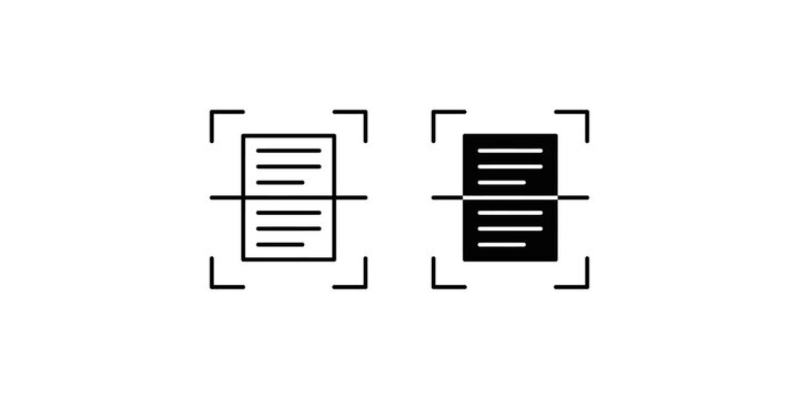 Document scanning frame icon with linear crosshair for optical character recognition.