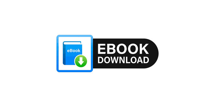 Ebook download button with blue book icon and green arrow for digital library or bookstore application interface.