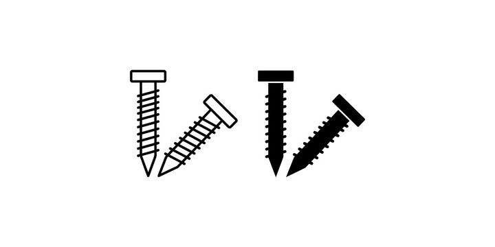Two metal screws in outline and silhouette style for industrial repair and construction projects.