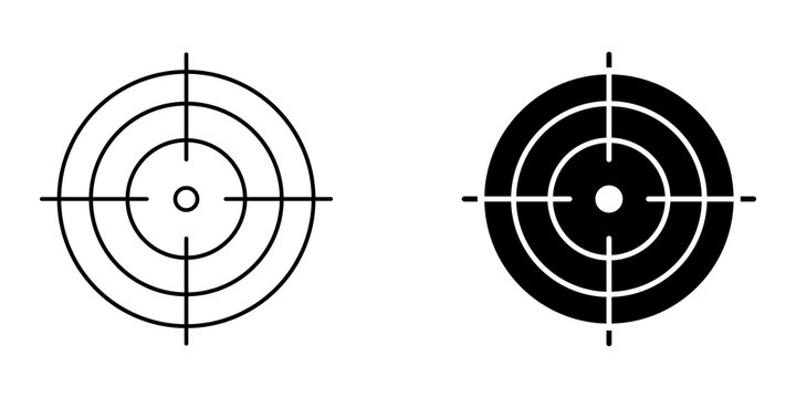 Black and white target crosshair icons set for aiming and shooting precision
