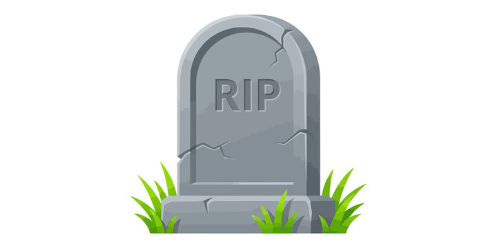 Grey tombstone with rip inscription and green grass blades for halloween decorative themes or cemetery conceptual imagery.