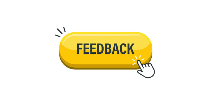 Yellow feedback button with mouse cursor click effect for website user experience design.