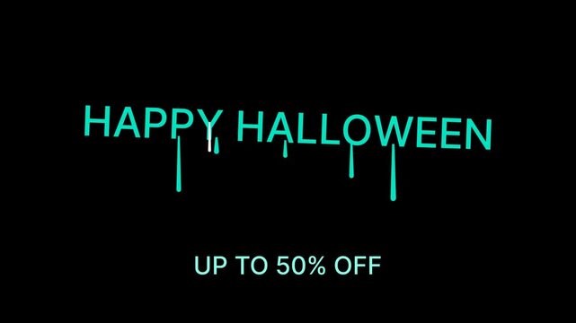 Happy halloween holiday sale animation text with melting dripping effect on black screen
