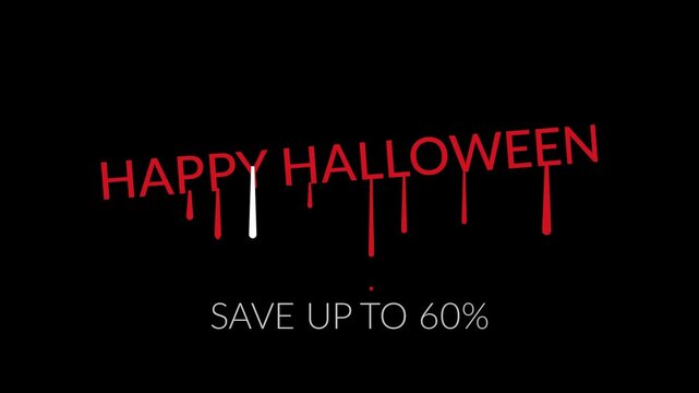 Happy halloween sale promotion animation with dripping blood on black background for retail