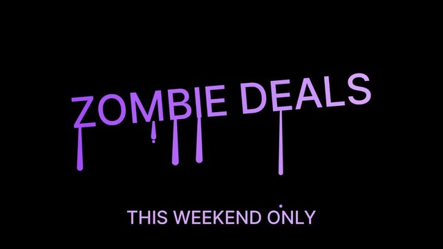 Purple gradient liquid dripping zombie deals text animation on black background marketing event