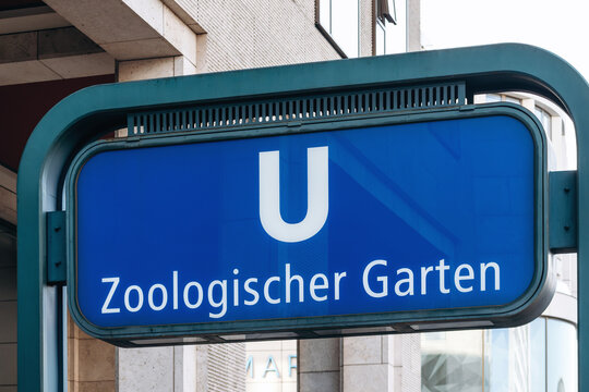 Berlin, Germany - April 23, 2026: Close-up of the Zoologischer Garten U Bahn station sign in Charlottenburg
