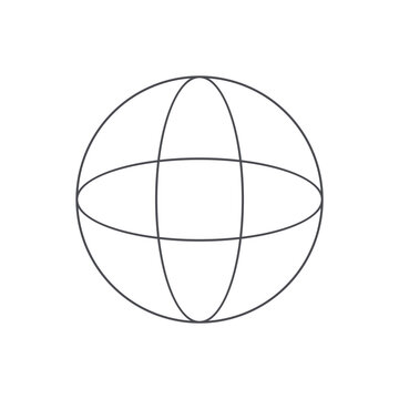 Sphere with equator and meridian outline icon
