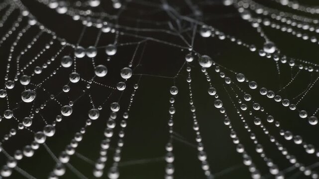Dew Drops on Spider Web Macro, Nature's Jewels, Delicate Threads, Morning Mist