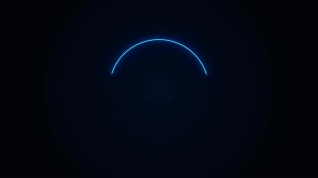 Sleek glowing progress arc with vibrant blue neon light on a dark background, concept for digital interface loading, ideal for website preloader design and tech presentation backgrounds