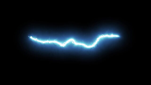 Electric lightning strike overlay with blue thunderbolt flash, dramatic storm glowing energy burst effect, lightning energy burst flash fx animation. hand drawn 2d storm boom effects on black screen.