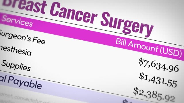 Breast cancer surgery cost breakdown in 4k footage showing surgeon fee and anesthesia