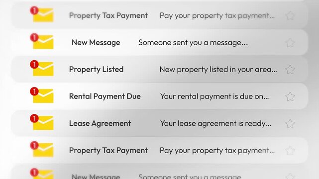 Email inbox interface 4k footage with new rental payment, lease agreement and property tax