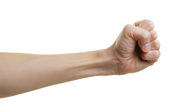 Isolated human arm with a powerful clenched fist representing strength, determination, and resolve