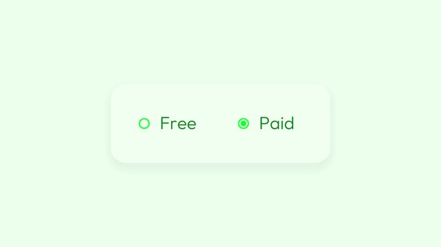 Free and paid option selection animation on mobile screen with green highlights isolated backdrop 4k