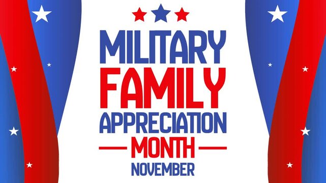Military family appreciation month background design with patriotic stars and stripes in 4k animation
