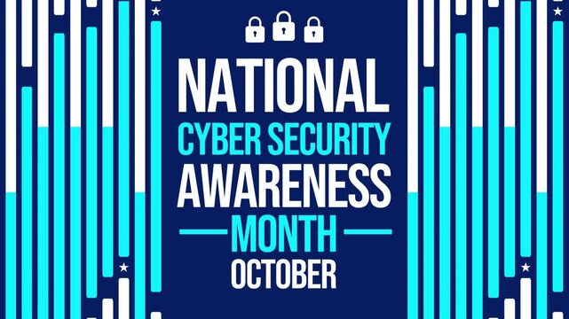 National cyber security awareness month design with locks and stars in blue theme 4k footage