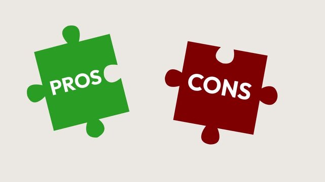 Pros and cons puzzle pieces connecting and separating with plain background for business and decision making, 4k footage