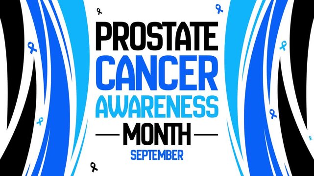 September is Prostate cancer awareness month, 4k footage text, blue ribbons and abstract design