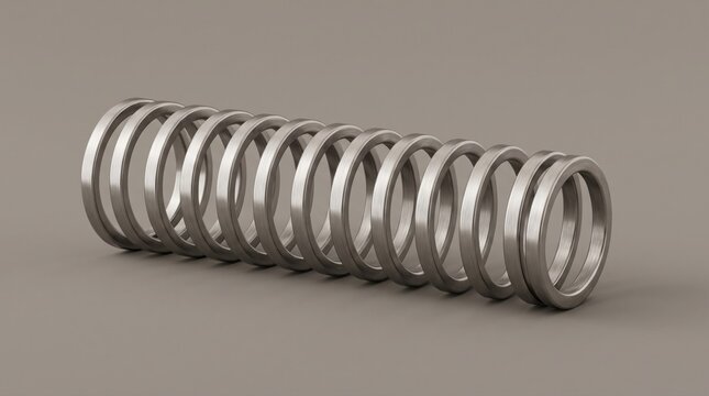 Single metal coil spring isolated on a neutral gray background with soft studio lighting