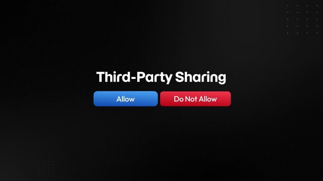 Third-party sharing consent screen with allow or do not allow options, user clicking red button 4k footage background