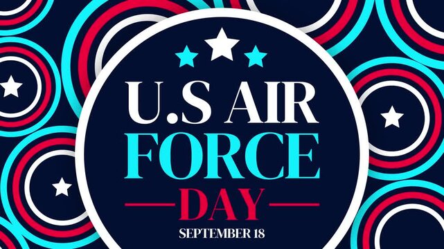 U.S Air Force Day celebration animated graphic with patriotic circles, stars, blue and white, 4k footage background design