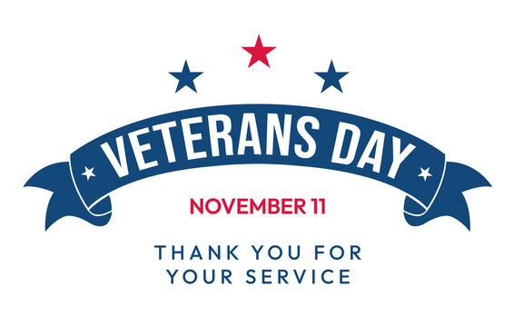 Veterans Day banner with blue ribbon and stars November 11 patriotic holiday, thank you for your service background design, png