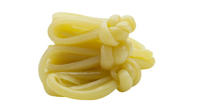 Isolated delightful yellow elastic knotted food, delicious soft and pliable snack or treat.