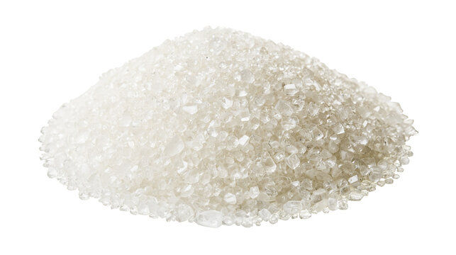 Isolated pile of irregular transparent crushed glass fragments or sparkling crystalline material