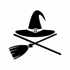 Fototapeta premium Pointed witch hat and broom crossed
