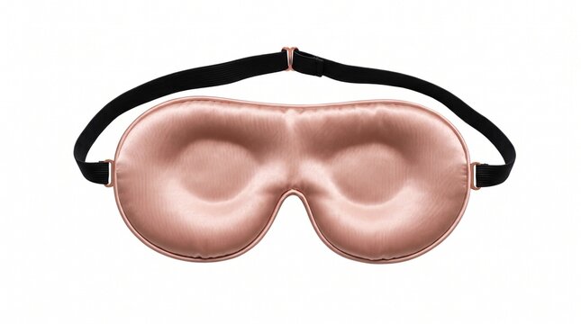 Rose Gold Silk Sleep Mask with Black Elastic Strap Isolated on White Background