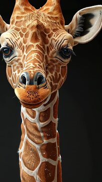 Gentle Giant's Gaze: A close-up portrait of a giraffe's face, highlighting its distinctive patterned coat and gentle eyes against a dark, unobtrusive background.