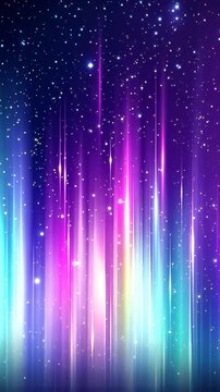 Aurora Borealis Effect: Vibrant streaks of color, ranging from deep purple to electric blue and pink, mimic the mesmerizing dance of the aurora borealis against a backdrop of twinkling stars.