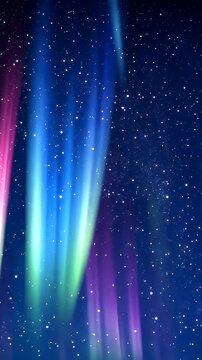 Aurora Borealis in Night Sky: Vivid streaks of the aurora borealis in electric blue, green, and pink dance across a dark night sky filled with countless stars.
