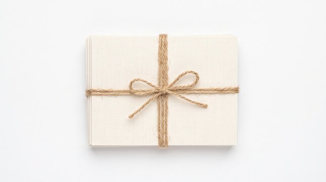 Stack of Cards Tied with Twine and Bow on White Background