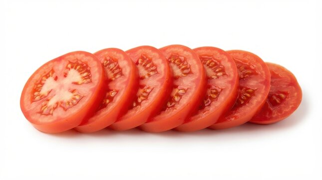 Fresh red tomato slices arranged in a row